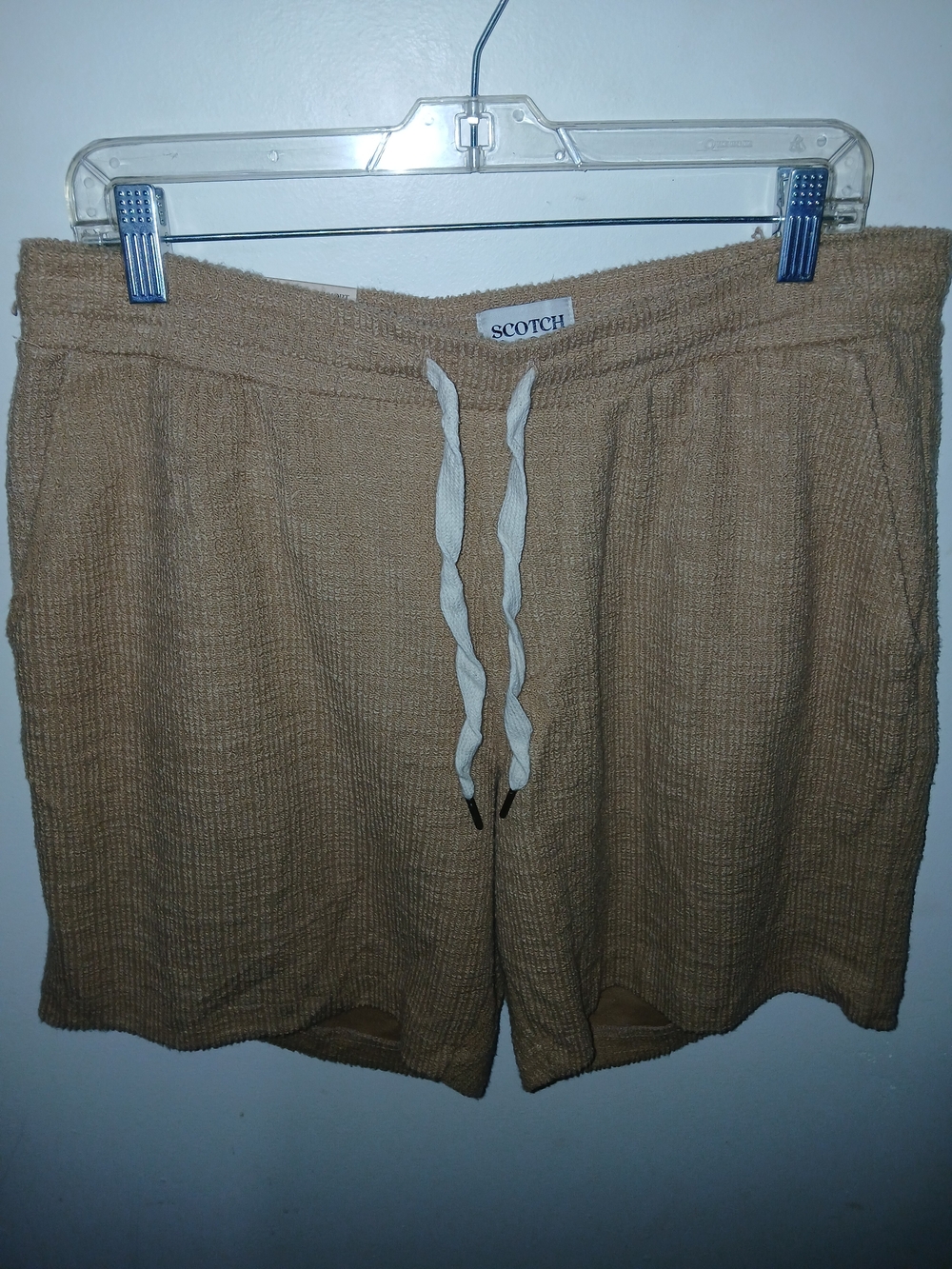 Scotch & Soda Tan Textured Knit Drawstring Shorts Large NWT